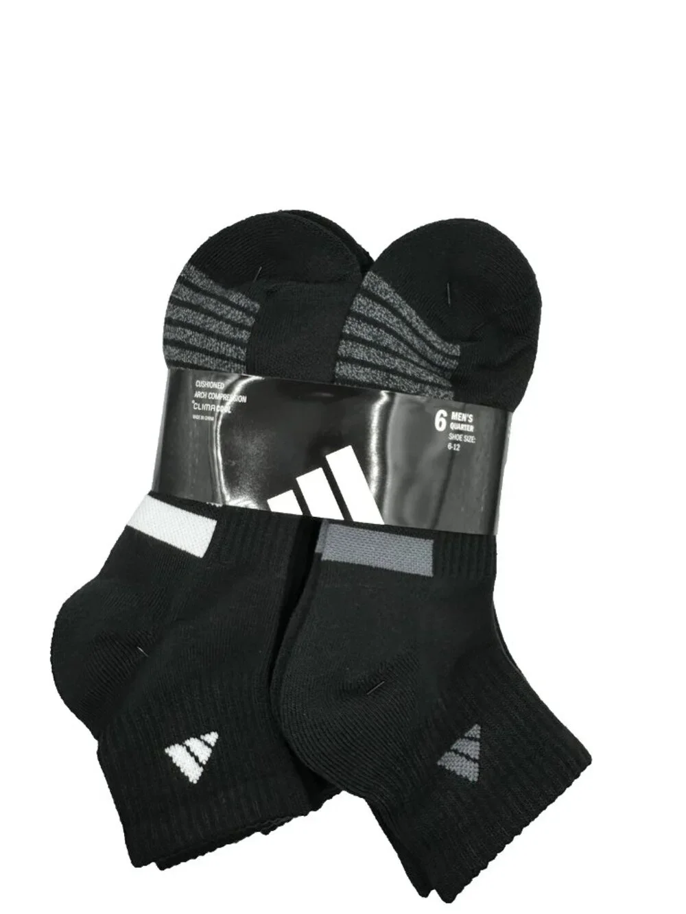 Adidas Men's Quarter Ankle Soft Dry Black Socks 6 Pairs Shoe Size 6-12 New